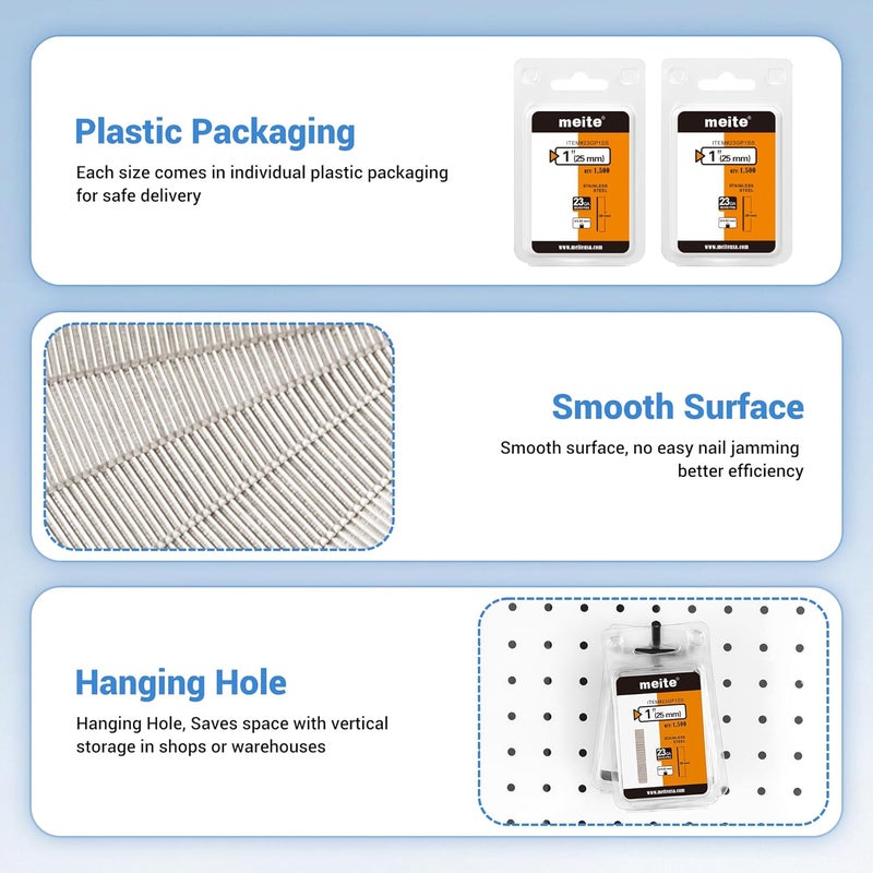 Meite 23 Gauge Pin Nails, 1 Inch 304 Stainless Steel Pin Nails - Micro 23GA Headless Nails for Nail Gun for Trim, Craft, and Woodworking (1,500 Counts) - Image 5